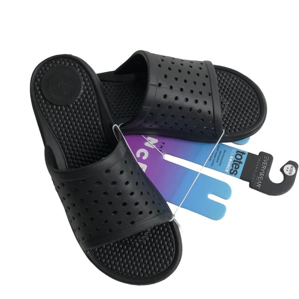 TOTES BOUNCE BLACK SANDALS /FLIP FLOP KIDS SZ 4-5 NEW WITH TAG